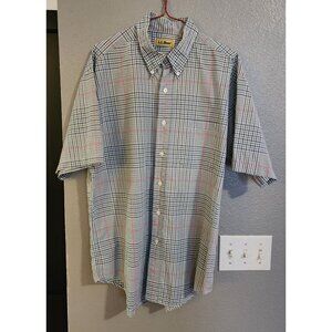 L.L. Bean Mens Large Short Sleeve Plaid Button-Down Shirt‎ Blue Red